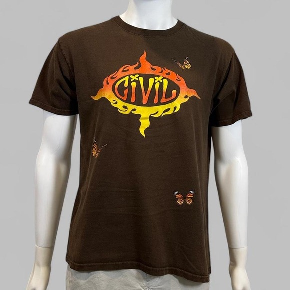 Other - Civil Regime Flame Logo Butterfly Graphic T-Shirt‎ Brown Y2K Skater Streetwear